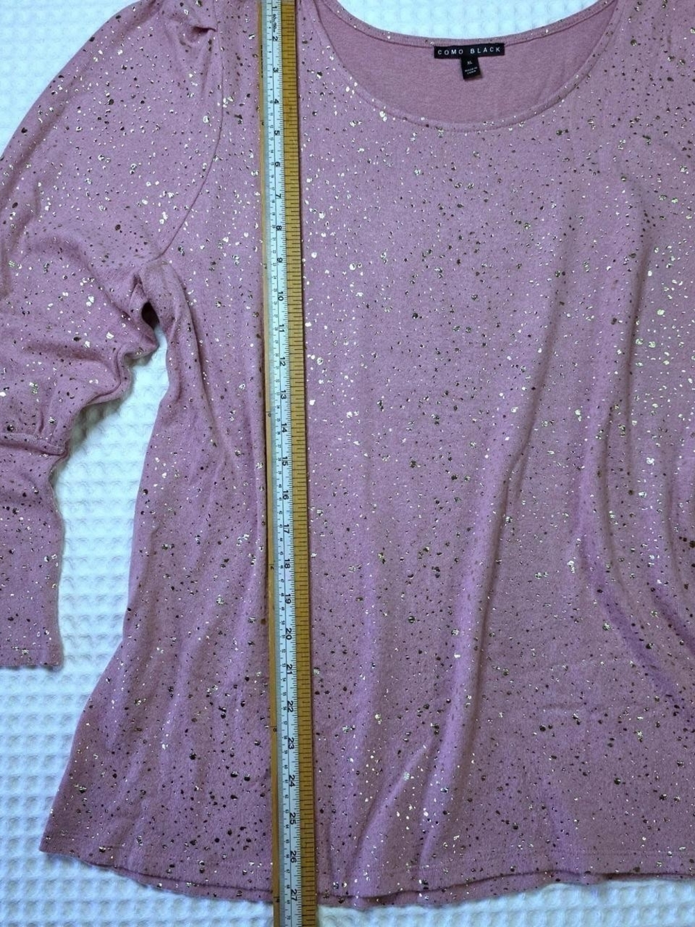Pink Scoop Neck Glitter Long-Sleeve Sweater-Size XL